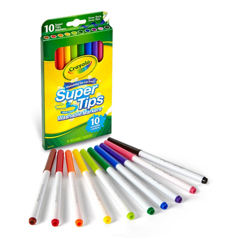 Crayola Super Tip Markers, 10 Colours, Washable